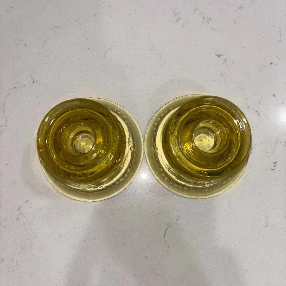 Vintage Federal Glass Madrid Amber Yellow Depression Glass Candle Holder Pair